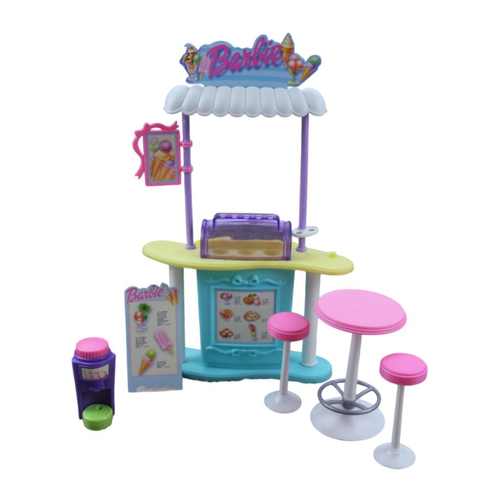 Barbie Scoop n Swirl Ice Cream Shop Stand Table Stool Lot Playset Vintage 2000